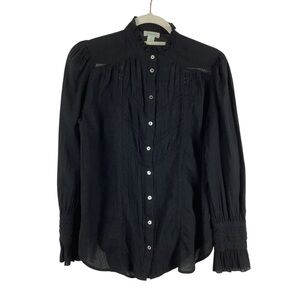 Sundance Black Louisa Lace Inset Button Up Blouse Size Small